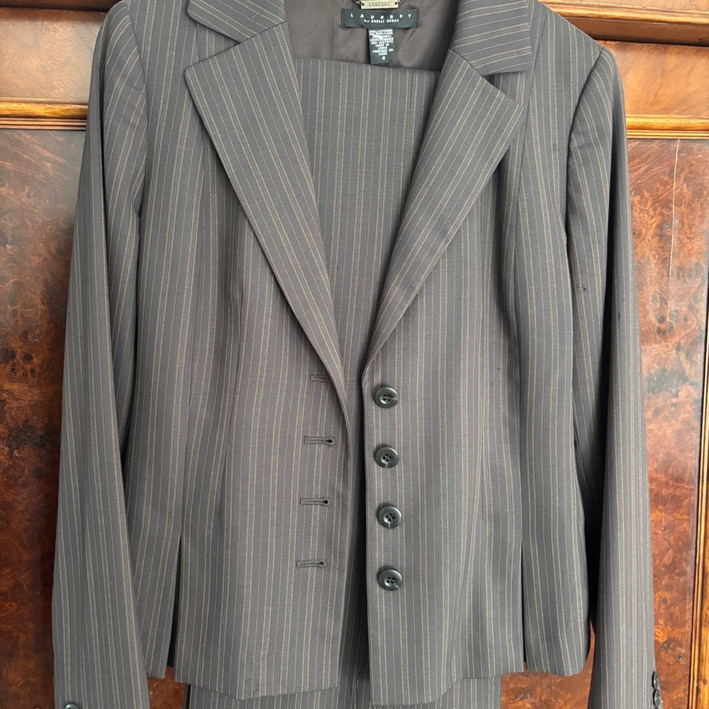 Laundry By Shelli Segal Brown Pinstripe Suit